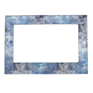 Ice and Snow Textured Blue Christmas Pattern Magnetic Frame
