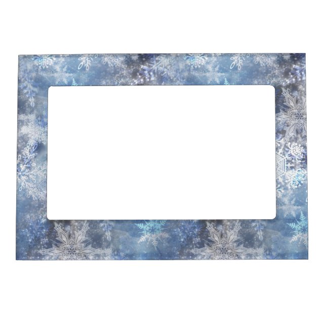 Ice and Snow Textured Blue Christmas Pattern Magnetic Frame (Front)