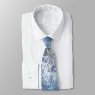 Ice and Snow Textured Blue Christmas Pattern Neck Tie