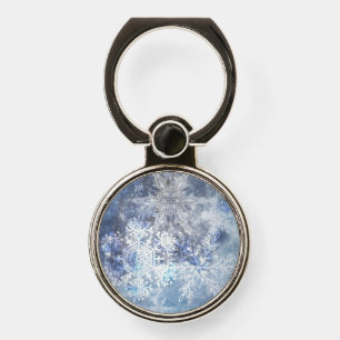 Ice and Snow Textured Blue Christmas Pattern Phone Ring Stand