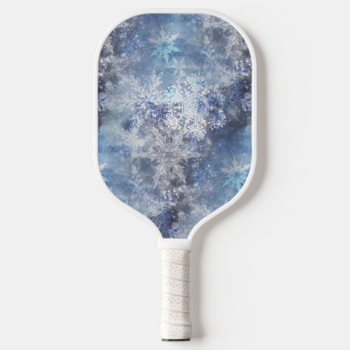 Ice and Snow Textured Blue Christmas Pattern Pickleball Paddle