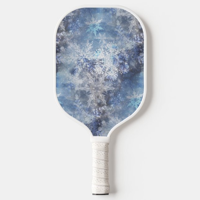 Ice and Snow Textured Blue Christmas Pattern Pickleball Paddle (Front)