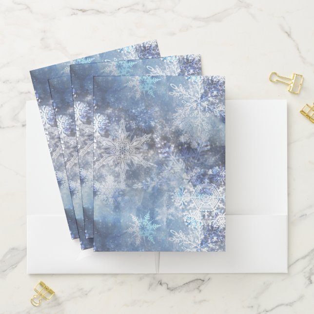Ice and Snow Textured Blue Christmas Pattern Pocket Folder (In Situ)