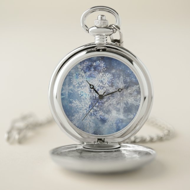 Ice and Snow Textured Blue Christmas Pattern Pocket Watch (Inside)