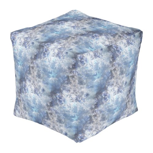 Ice and Snow Textured Blue Christmas Pattern Pouf