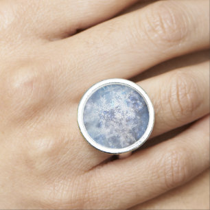 Ice and Snow Textured Blue Christmas Pattern Ring