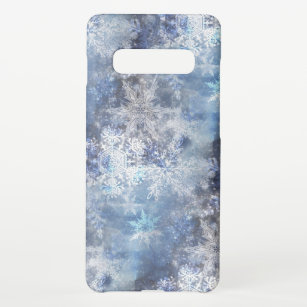 Ice and Snow Textured Blue Christmas Pattern Samsung Galaxy S10+ Case