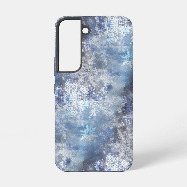 Ice and Snow Textured Blue Christmas Pattern Samsung Galaxy Case (Back)