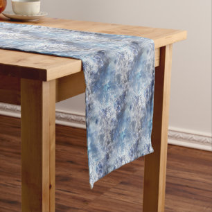 Ice and Snow Textured Blue Christmas Pattern Short Table Runner