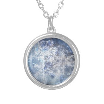 Ice And Snow Textured Blue Christmas Pattern Silver Plated Necklace by Sandy_Richter at Zazzle