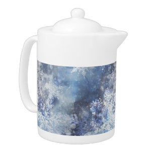 Ice and Snow Textured Blue Christmas Pattern Teapot