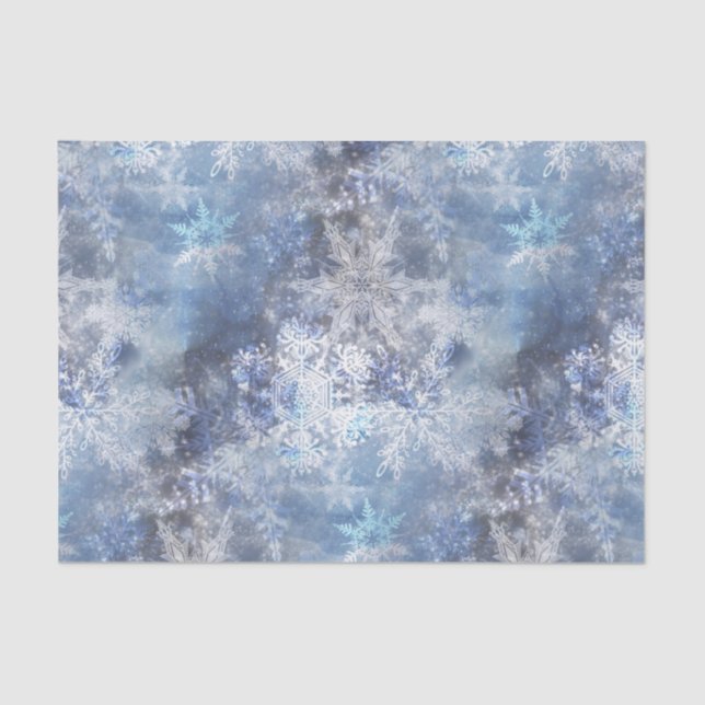 Ice and Snow Textured Blue Christmas Pattern Tissue Paper (Front)