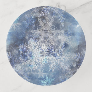 Ice and Snow Textured Blue Christmas Pattern Trinket Tray