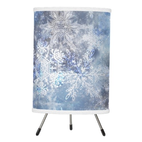 Ice and Snow Textured Blue Christmas Pattern Tripod Lamp