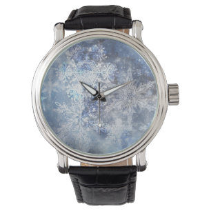 Ice and Snow Textured Blue Christmas Pattern Watch