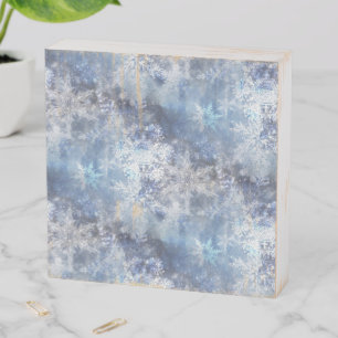 Ice and Snow Textured Blue Christmas Pattern Wooden Box Sign