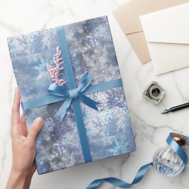 Ice and Snow Textured Blue Christmas Pattern Wrapping Paper (Gifting)