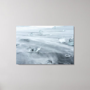 Ice and water on a beach, iceland canvas print