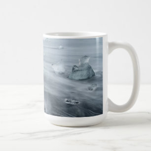Ice and water on a beach, iceland coffee mug