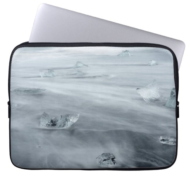 Ice and water on a beach, iceland laptop sleeve (Front)