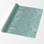 Ice Aqua Vintage Damask Print Wrapping Paper at Zazzle