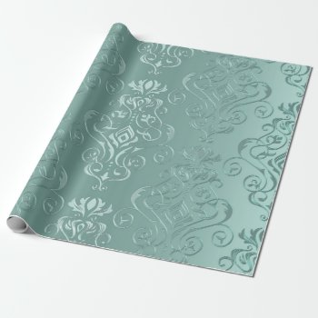 Ice Aqua Vintage Damask Print Wrapping Paper by hashtagawesomesauce at Zazzle