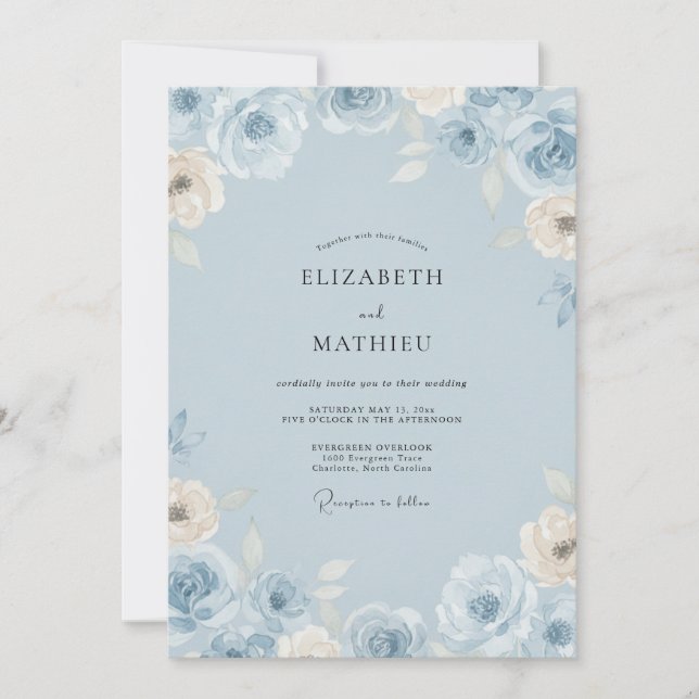 Ice Azure Petal Wedding Invitation (Front)