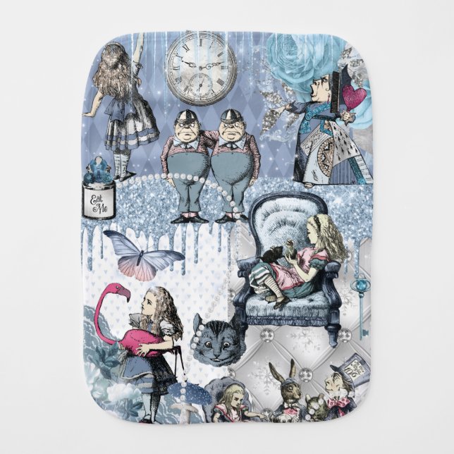 Ice Blue Alice in Wonderland Baby Burp Cloth (Front)