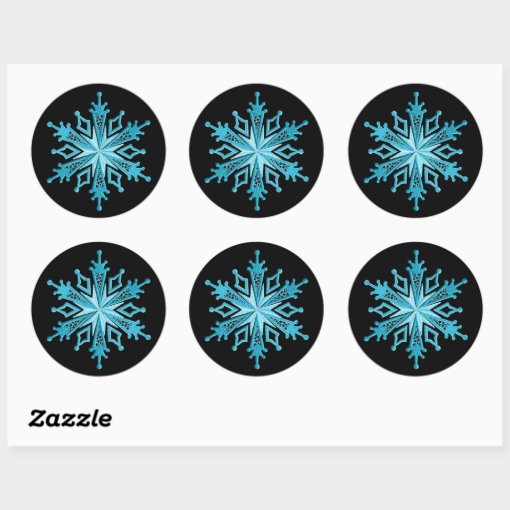 Ice Blue and Black Snowflake Classic Round Sticker | Zazzle