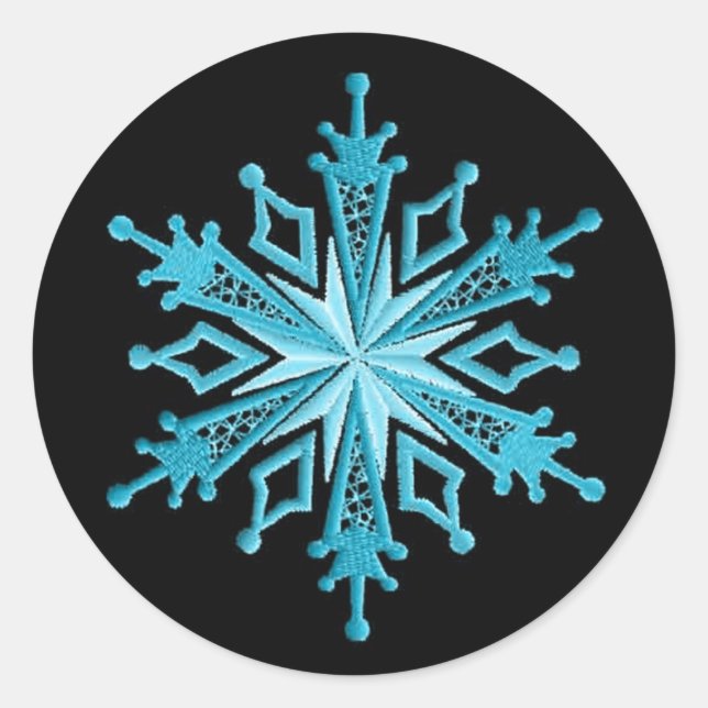 Ice Blue and Black Snowflake Classic Round Sticker (Front)