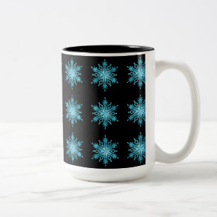 Ice Blue and Black Snowflake Pattern Coffee Mug