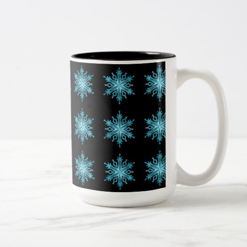 Ice Blue and Black Snowflake Pattern Coffee Mug