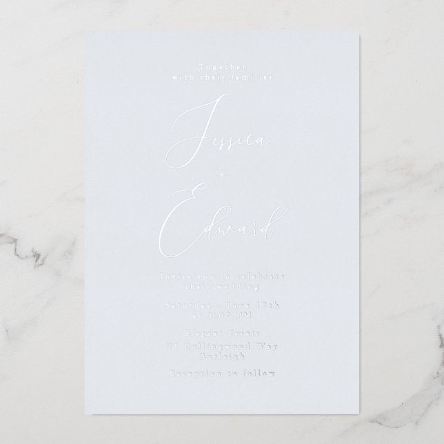Ice Blue and Silver Foil Wedding  Invitation (Front)