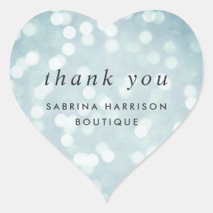 Ice Blue Bokeh   Personalized Business Thank You Heart Sticker