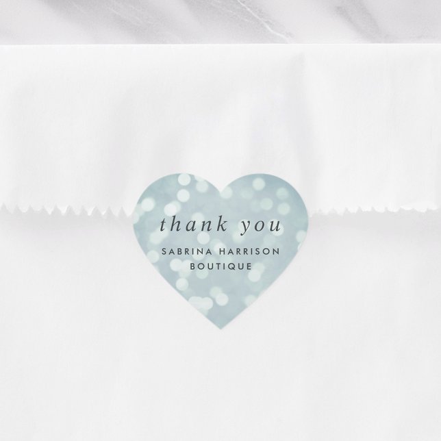 Ice Blue Bokeh | Personalized Business Thank You Heart Sticker (Creator Uploaded)