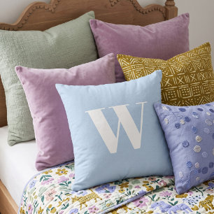 Ice Blue Bold Minimalist Monogram Letter Throw Pillow