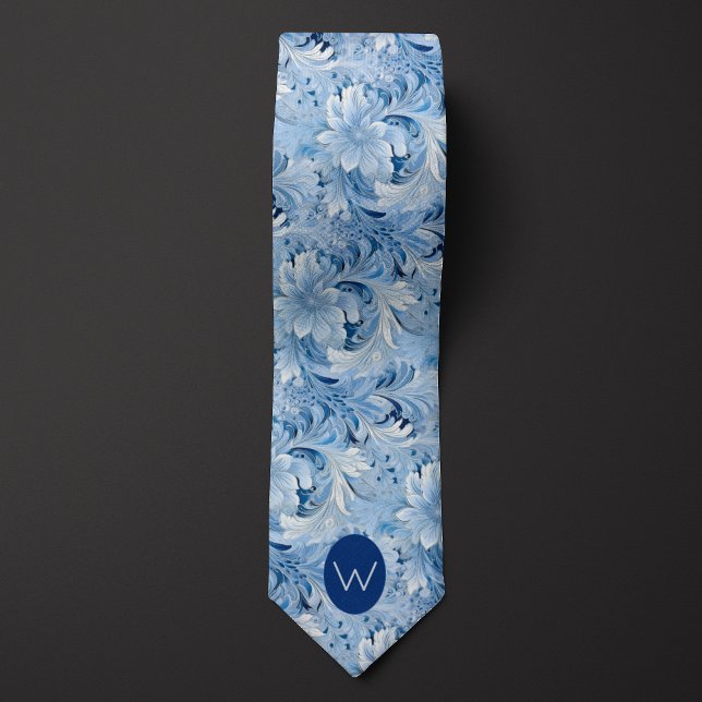 Ice Blue Botanical Monogram Neck Tie (Creator Uploaded)