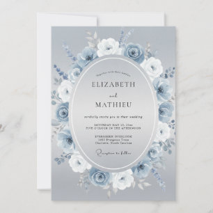 Ice Blue Botanical Watercolor Wedding Invitation