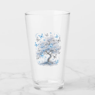 Ice Blue Butterfly Tree Glass Juice Cup