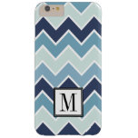 Ice Blue Chevron Print Initial Monogram Barely There iPhone 6 Plus Case