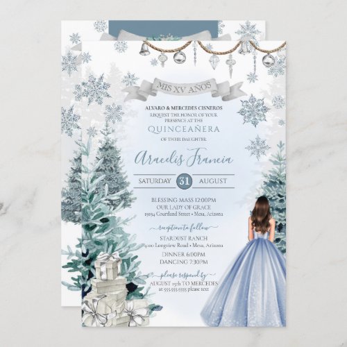 Ice Blue Christmas Holiday Winter Snow Quinceaera Invitation