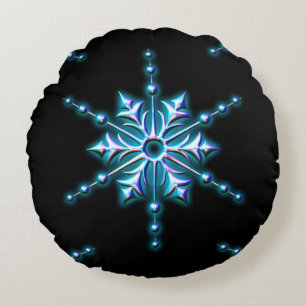 Ice Blue Christmas Star Christmas Round Pillow