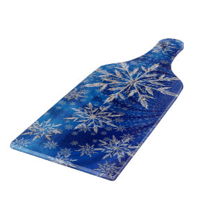 Ice Blue Christmas Star Snowflake Cutting Board