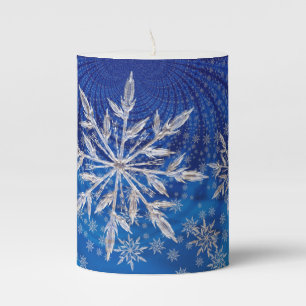 Ice Blue Christmas Star Snowflake Pillar Candle
