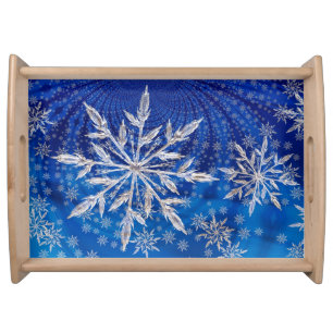 Ice Blue Christmas Star Snowflake Serving Tray