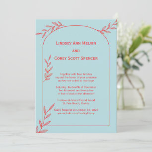 Ice Blue Coastal Wedding Invitation   Coral Accent