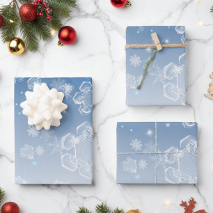 Ice Blue Crystal Snowflake Winter Wonderland Wrapping Paper Sheets