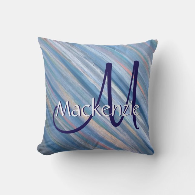 Ice-Blue Decor | Cool Icy Silver Peach Brushstroke Throw Pillow (Front)