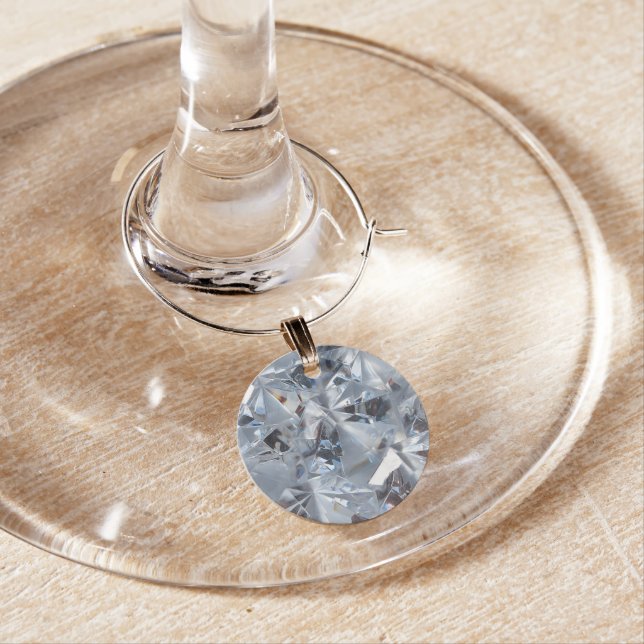 Ice Blue Diamond Crystals Bling Wine Glass Charm (In Situ)