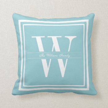 Ice Blue Double Border Monogram Throw Pillow by Letsrendevoo at Zazzle